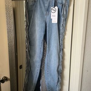 Women's Blue Fringe Jeans